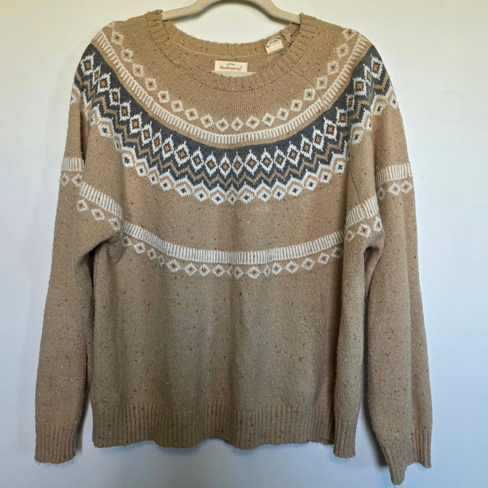 Weatherproof Vintage Fair Isle Crewneck Sweater Womens XXL Beige Neutral Nordic